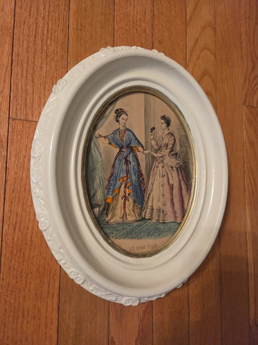 antique vintage oval framed fashion print 19th century lithograph